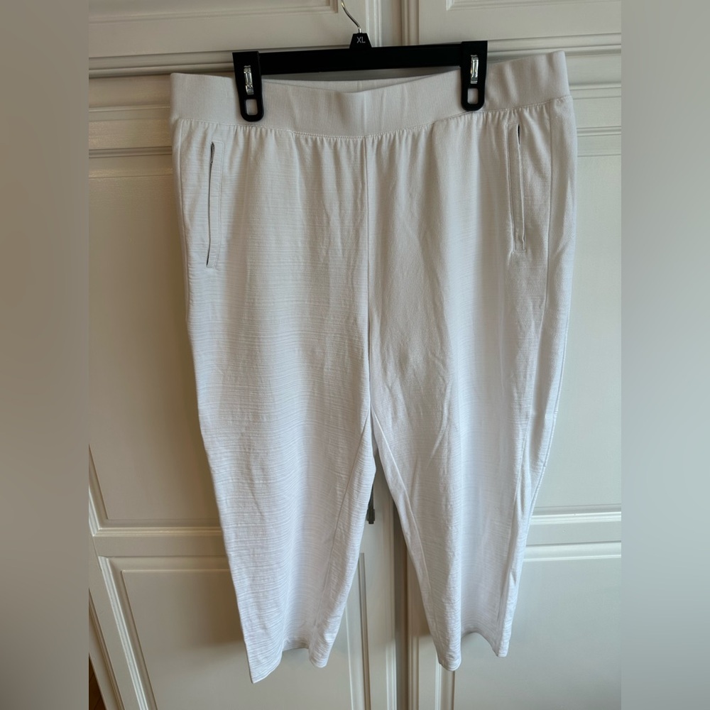 T by Talbots 50UPF white slub stretch capris size XL NWOT WP107